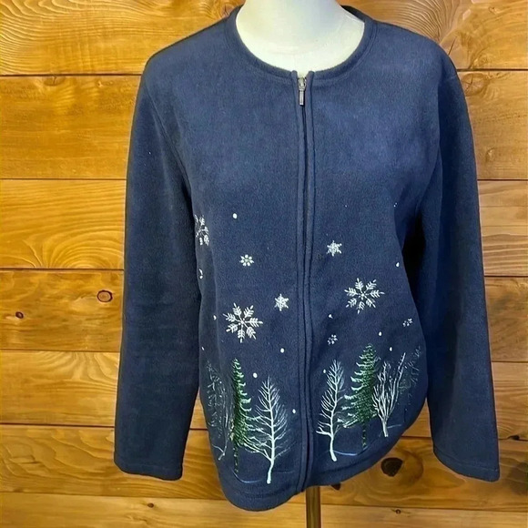 CROFT & BARROW women’s  ZIP UP cardigan jacket Lg winter Christmas soft‎ warm - Picture 1 of 9